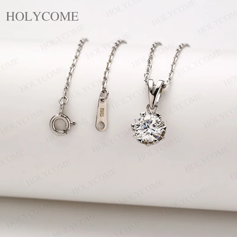 925 Sterling Silber Moissanit Halskette 1 Karat Rundschliff D-Farbe VVS1 für Damen Hochzeit Edelschmuck mit Zertifikat – Detail 5