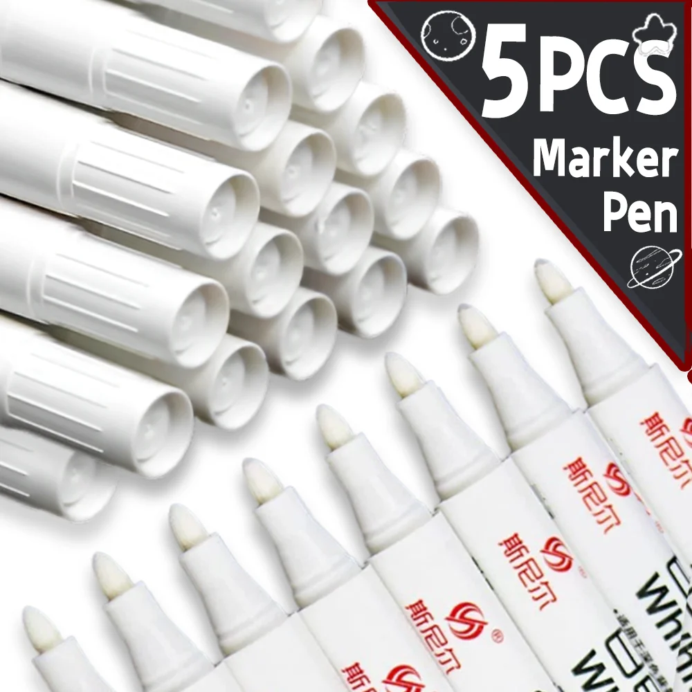 

5/1 шт., перманентный маслянистый белый маркер, водостойкая быстросохнущая ручка для рисования шин, граффити, волокно, NIB, блокнот для рисования, офисные принадлежности