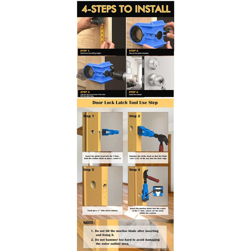 【عناصر رائجة البيع】فتاحة ثقب قفل الكرة + أداة نقر مزلاج الباب طقم تركيب قفل الباب لـ 1-3/4 بوصة أو 1-3/8 بوصة باب سميك Wo