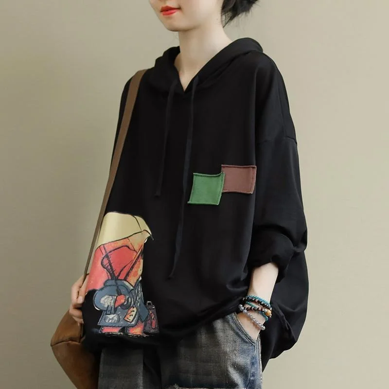 

Plus Size Loose Long Sve Hoodie Spring Faion New Patchwork Print Pattern Casual Top for plus Size Women Comfortable Cotton Sw...