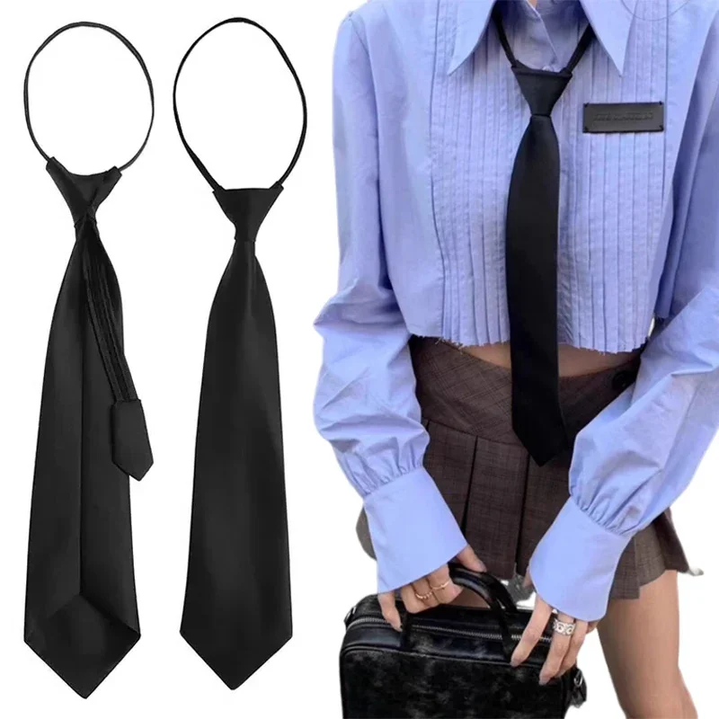 

Black Simple Clip On Tie Security Zipper Tie Uniform Shirt Suit Neckties Steward Matte Lazy Men Versatile Neck Tie Women Student