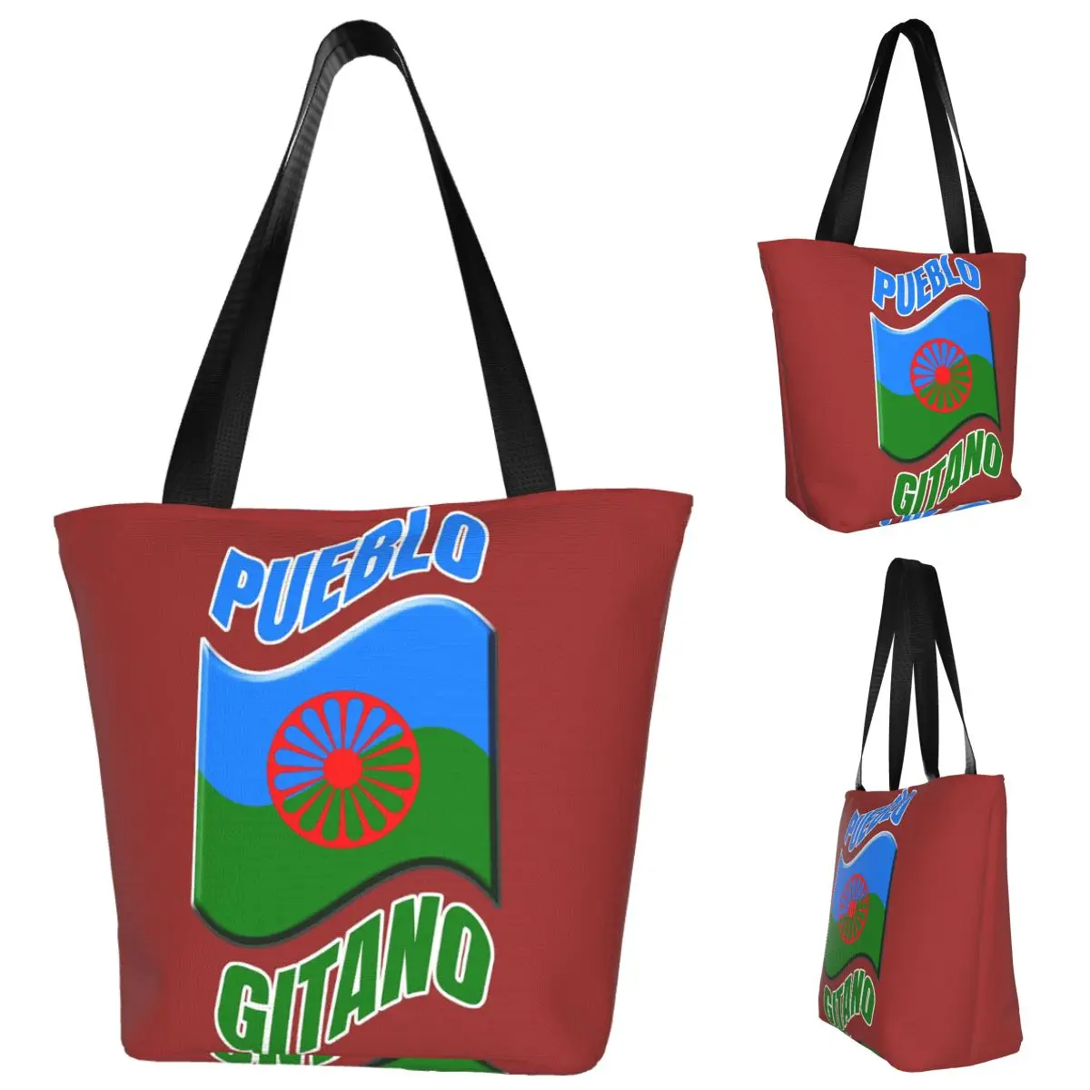 

Gypsy Flag Romani People Shopping Tote Bag Canvas Large Capacity Shoulder Bags Shopper Grocery Handbag for Women