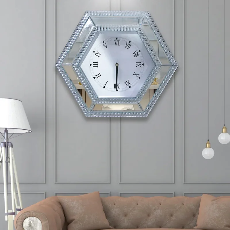 Factory cross-border home living room mirror clock European simple wall clock bedroom luxury clock decoration wall wholesale