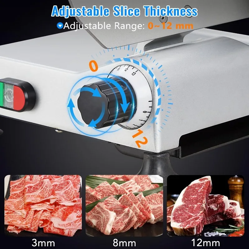 240W Meat Slicer, Electric Food Slicer with 10" Round Blade and Built-in Sharpening Stone, Adjustable Thickness Meat Slicer