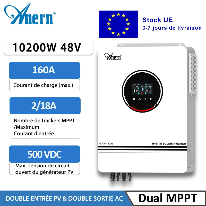Anern 10.2KW onduleur hybride hors réseau onduleur 48v sur réseau onduleur solaire onde sinusoïdale Pure intégré dans 160A MPPT contrôleur solaire