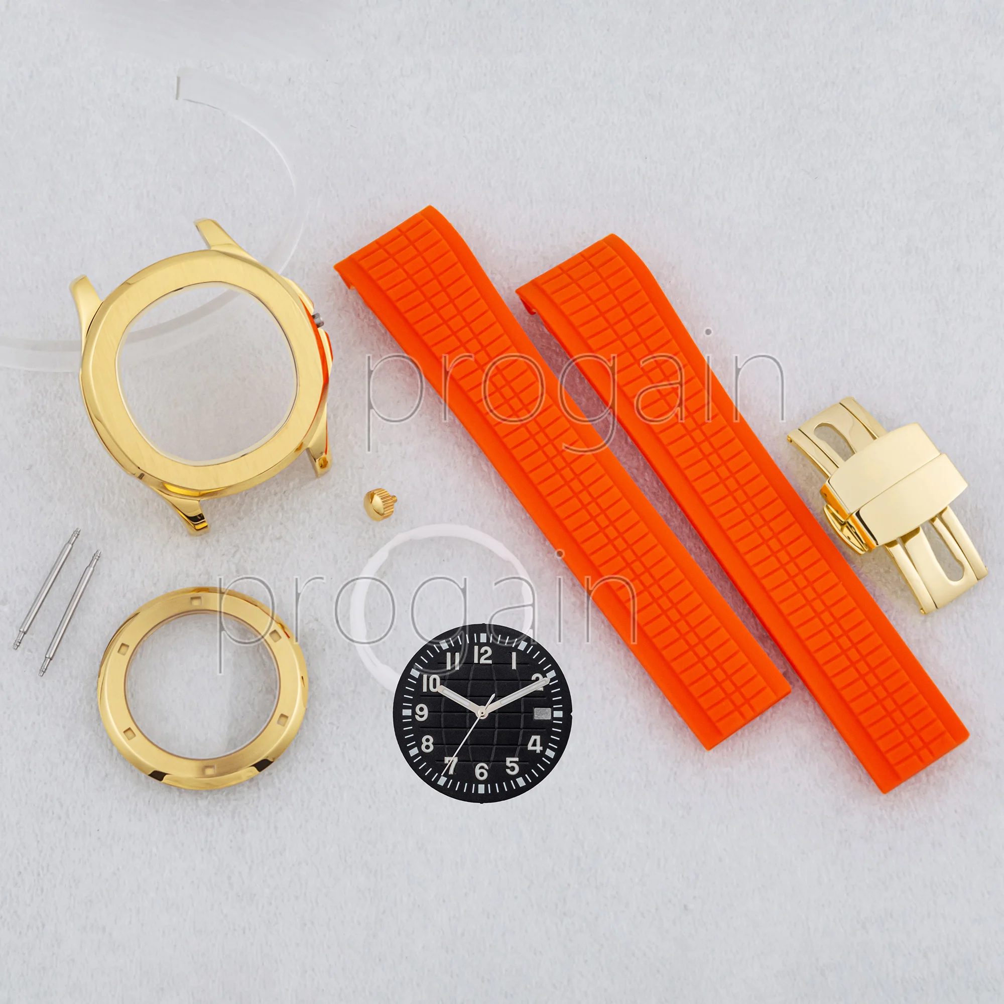 

for AQUANAUT Nautilus Case Rubber Strap 10ATM Waterproof Stainless Steel Gold Watch Case fit NH35 NH36 Mechanical Movement Mod