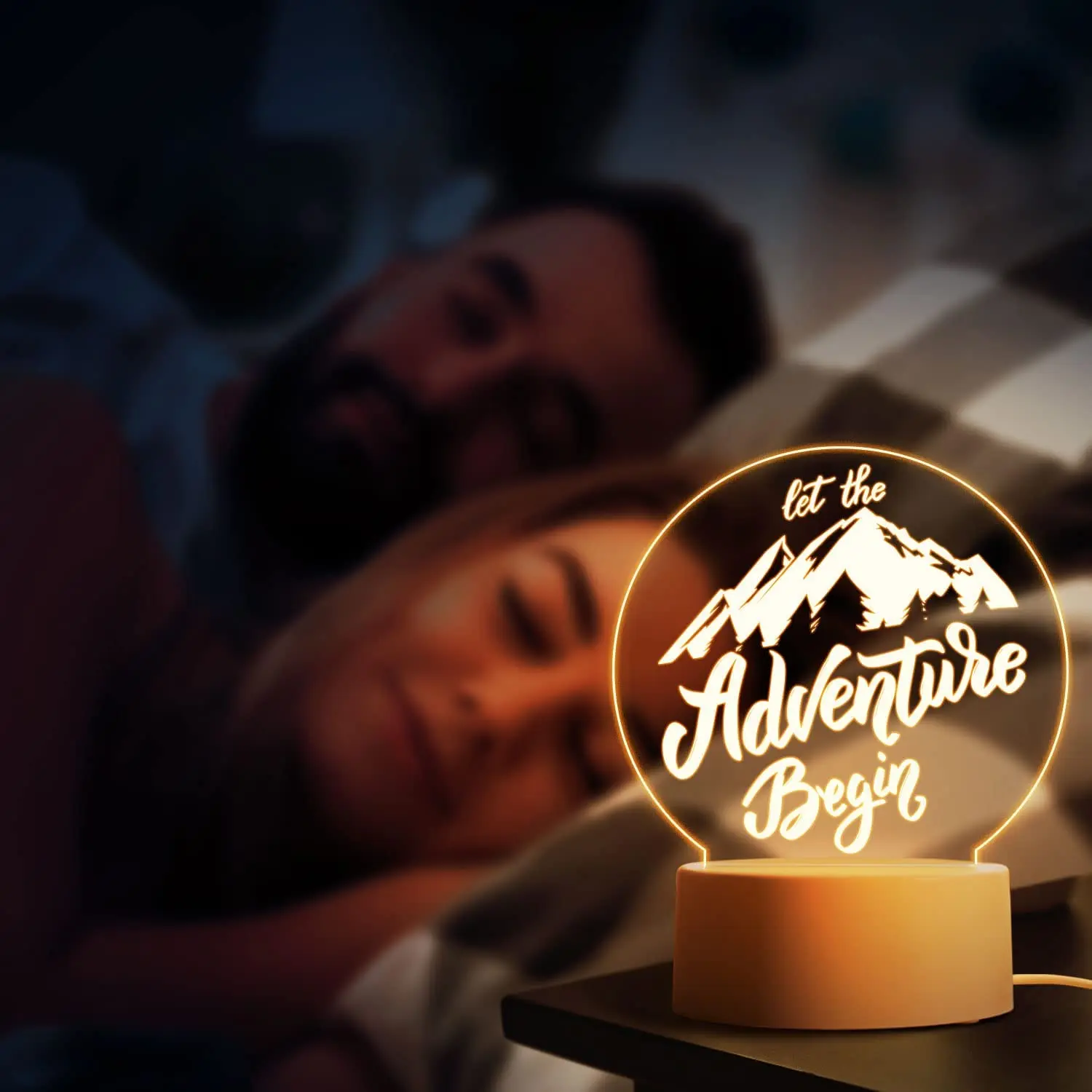 Engagement Gift for Couples – "Let The Adventure Begin" Engagement Gift Night Light, Engraved Night Light Present for Newlyweds