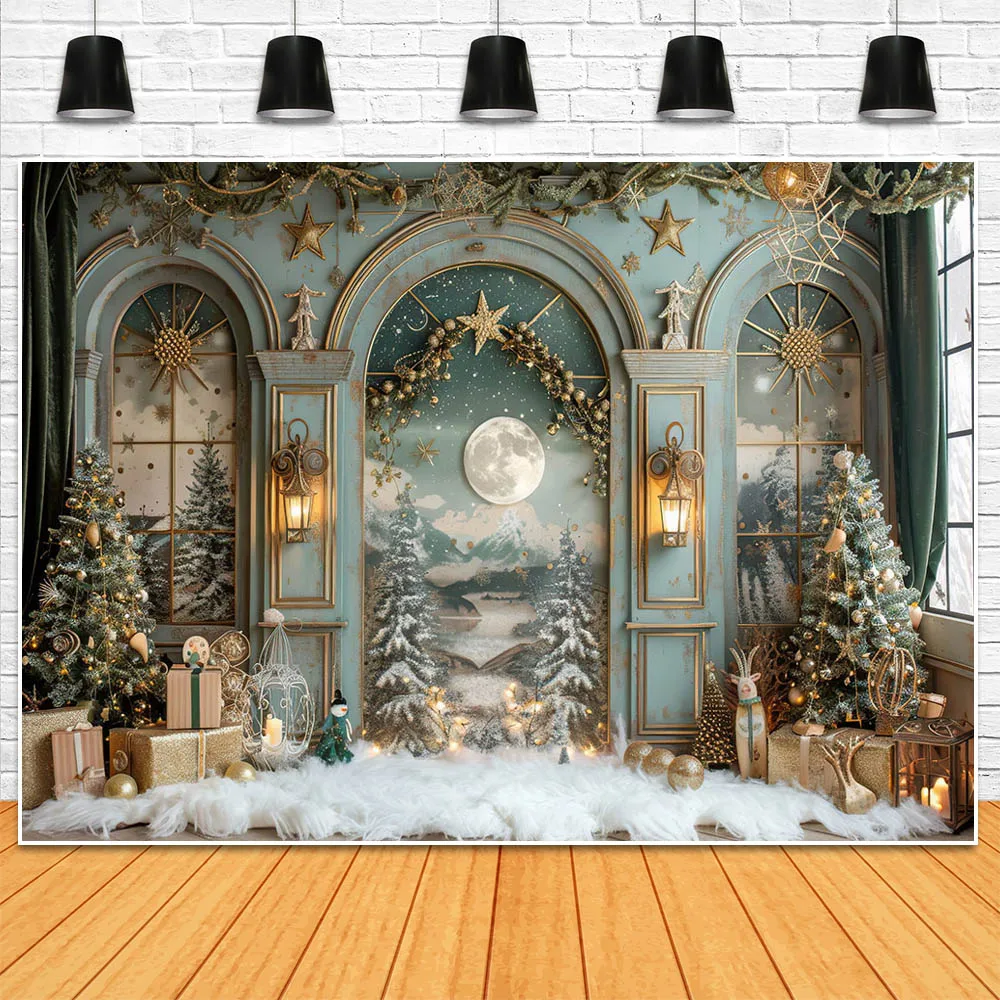 Mocsicka Backdrop for Photography Christmas Arched Vintage Wall Xmas Tree Garland Floor Baby Newborn Photo Background Photoshoot