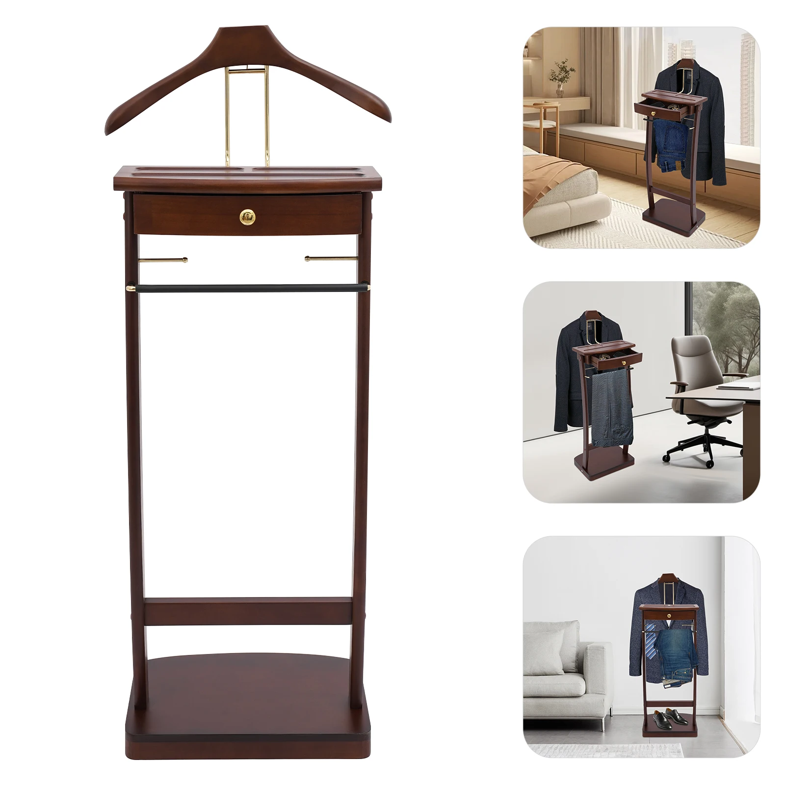 حامل ملابس قائم بذاته مع حامل بدلة قاعدة قوي 17.32*11.81*44.09 بوصة لون الجوز لمكتب غرفة الفندق