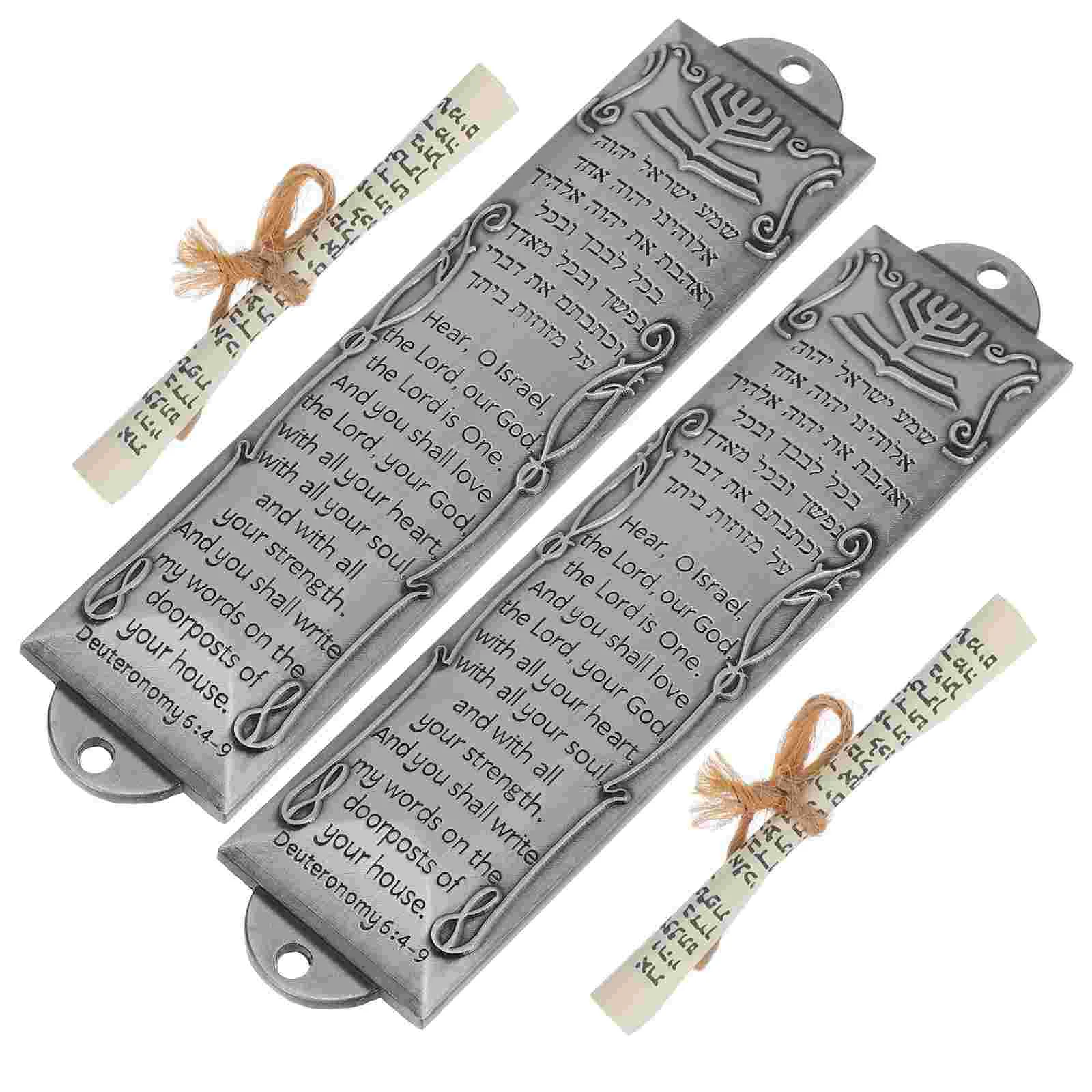 2 Pcs Israel Gifts Metal Retro Mezuzah Prayer Decor Home Vintage Catholic Judaica Tin Adornment