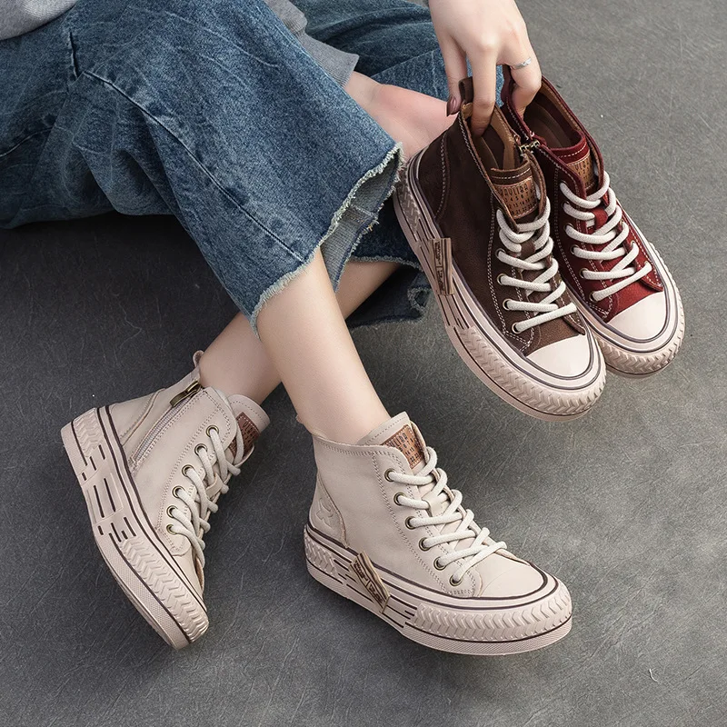 GKTINOO 2024 New Spring Genuine Leather Sneakers Women Shoes Lace-up Sewing Flat Handmade Leisure Comfortable Ladies Shoes