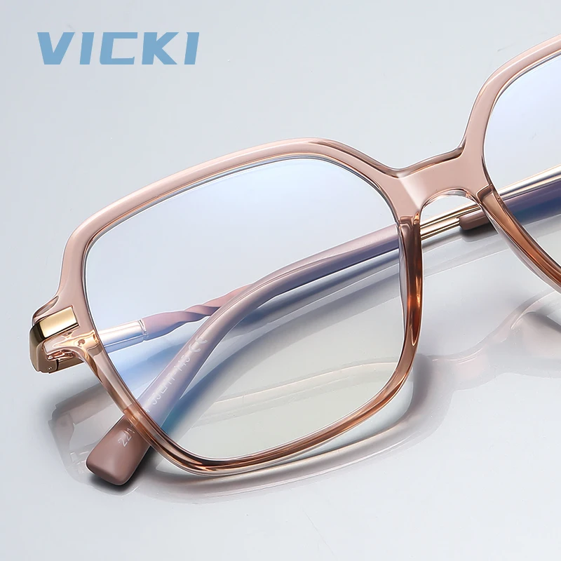 VICKI New Fashionable Design Large Simple Multi-focus Anti-blue Light Frames Reading Glasses for Women Customizable Lenses 2211