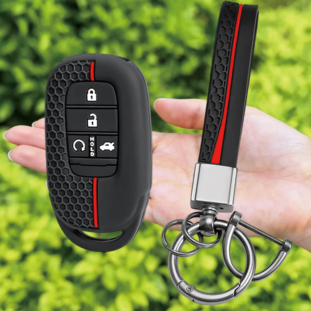 For Honda Accord Civic CR-V HR-V Pilot Passport Odyssey Ridgeline silicone car key fob cover with wrist strap and key ring
