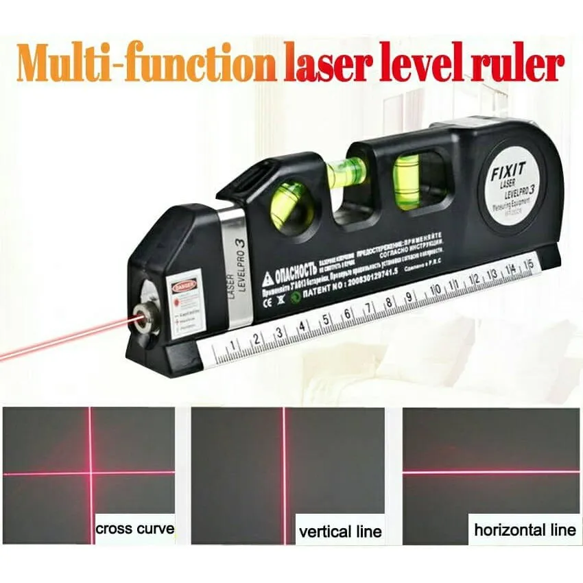 Laser Level Horizon Vertical Measure 8FT Aligner Standard and Metric Rulers Multipurpose Measure Level Laser Black