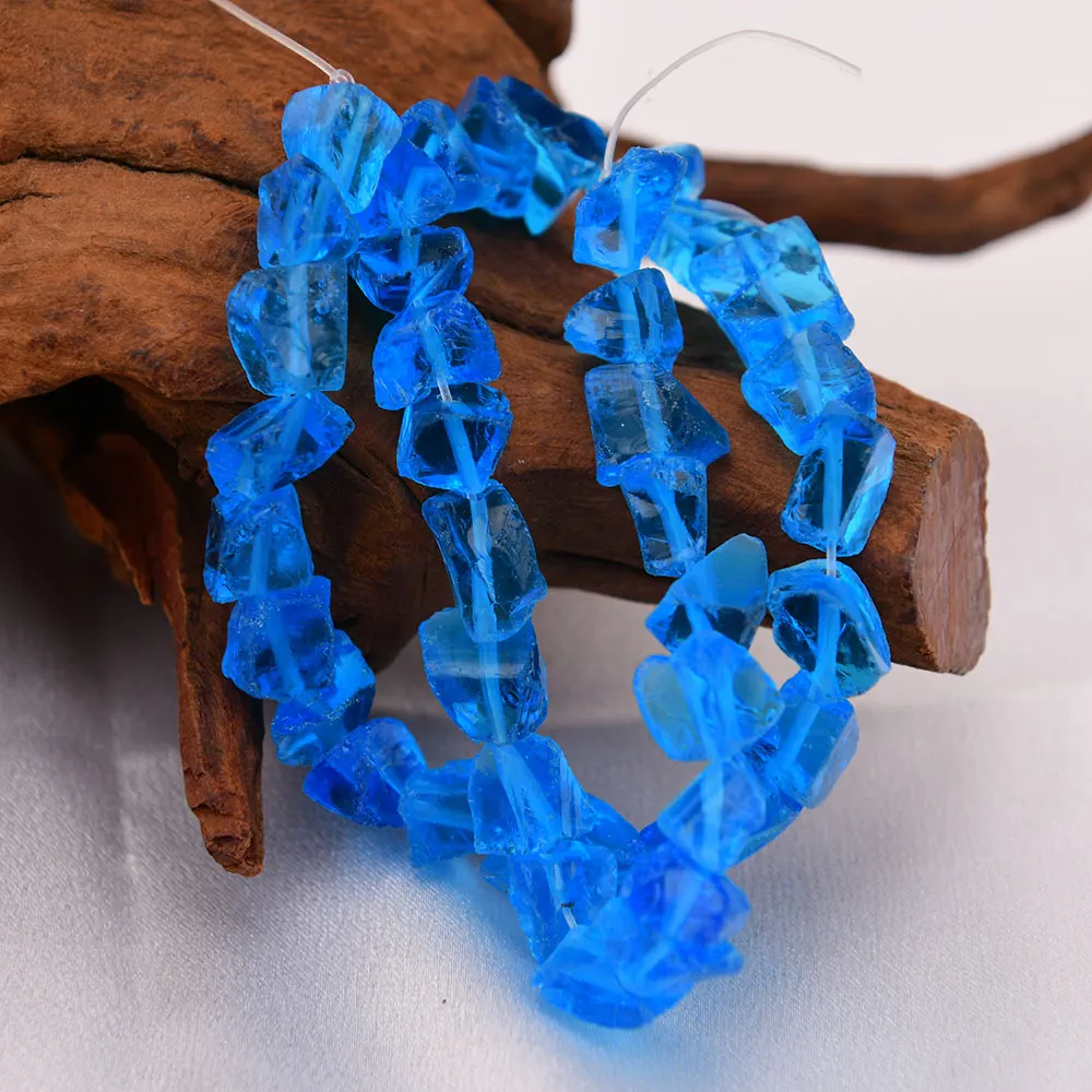 APDGG Natural Blue Glass Quartz Rough Nugget Loose Beads 15