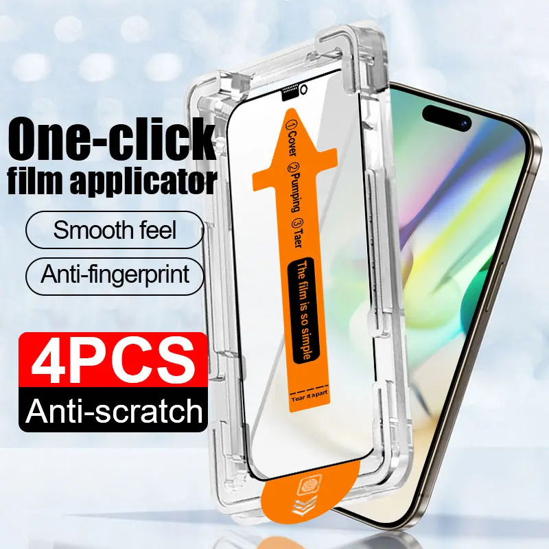 4pcs Protective Film For iPhone 16 Plus 15 Tempered Glass 14 Pro Max 13 Pro 12 11 Glass Smartphone Screen Protector X XR XS Max