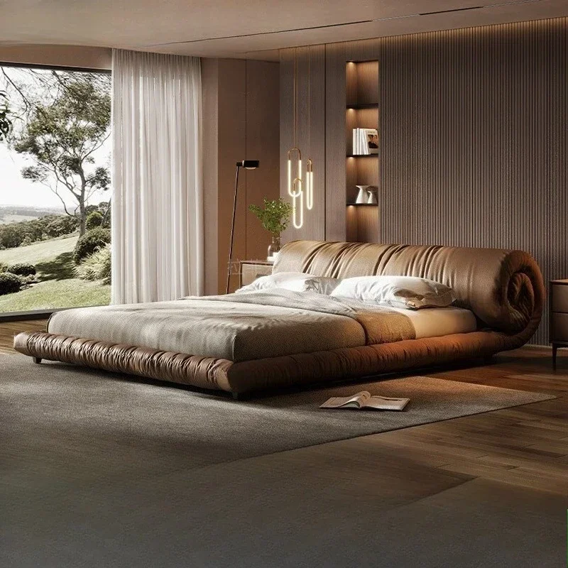 180x200cm king size frames Double bed luxury Italian roll wrapped marriage twin bed tatami floor bett design bedroom furniture