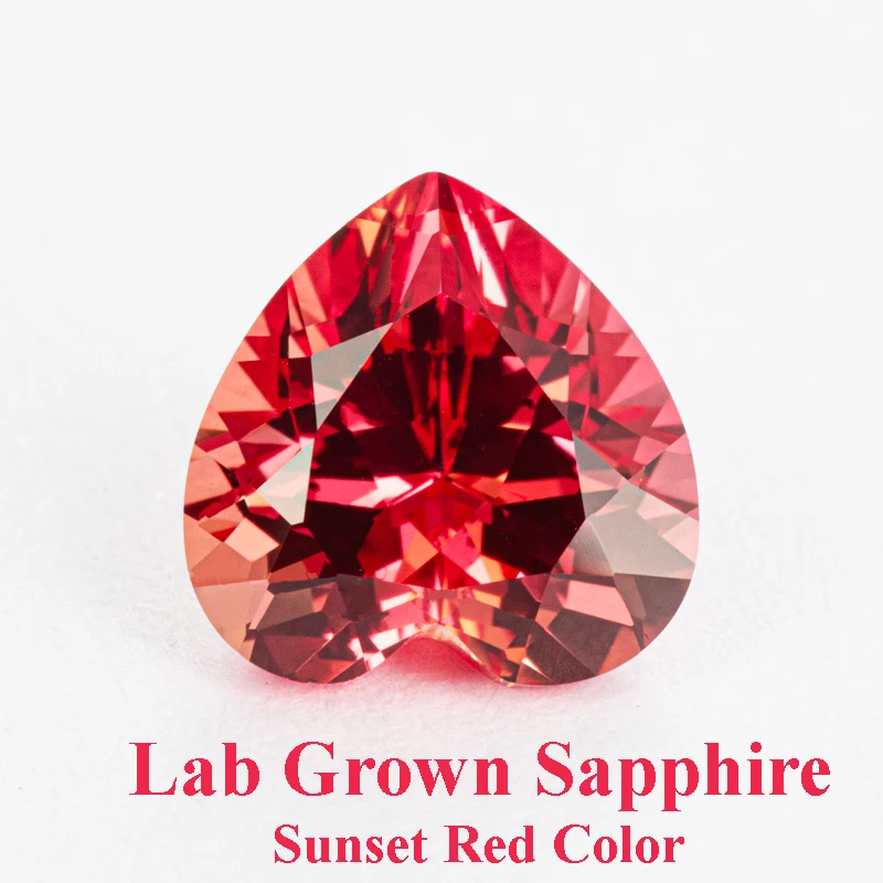 

Lab Grown Sapphire Sunset Red Color Heart Shape Gemstone for Charms Jewelry Making DIY Ring Materials Selectable AGL Certificate