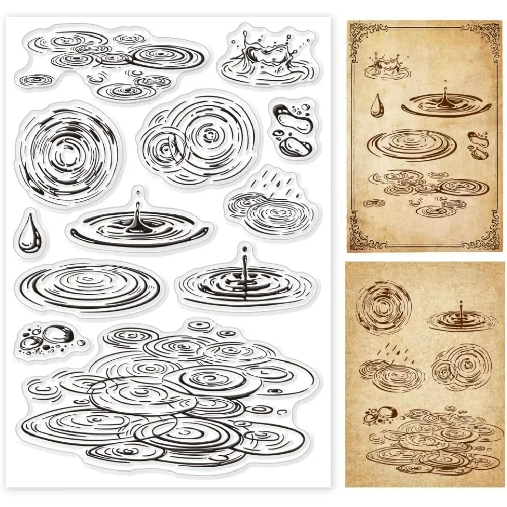 Water Ripples Clear Stamps for Cards Making Raindrops Silicone Clear Stamp Seals Transparent Stamps for DIY Scrapbooking Photo