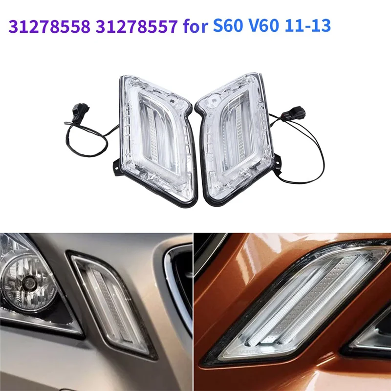 

1Pair Front Position Light Indicator Light 31278558 31278557 For Volvo S60 11-13 LED Daytime Running Parking Lights
