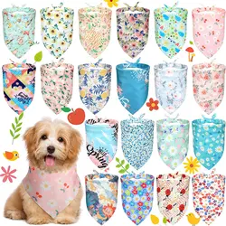 20 Pack Floral Dog Bandana Spring Flower Pet Triangle Bib Scarf Daisy Rose Pet Bandana Adjustable Dog Kerchief for Dogs and Cats