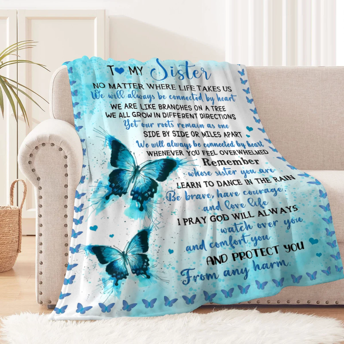 1 pezzo di coperta di flanella stampata con busta da regalare alle sorelle, morbida e confortevole coperta per il pisolino del divano, regalo per adulti e regalo di compleanno per Siste