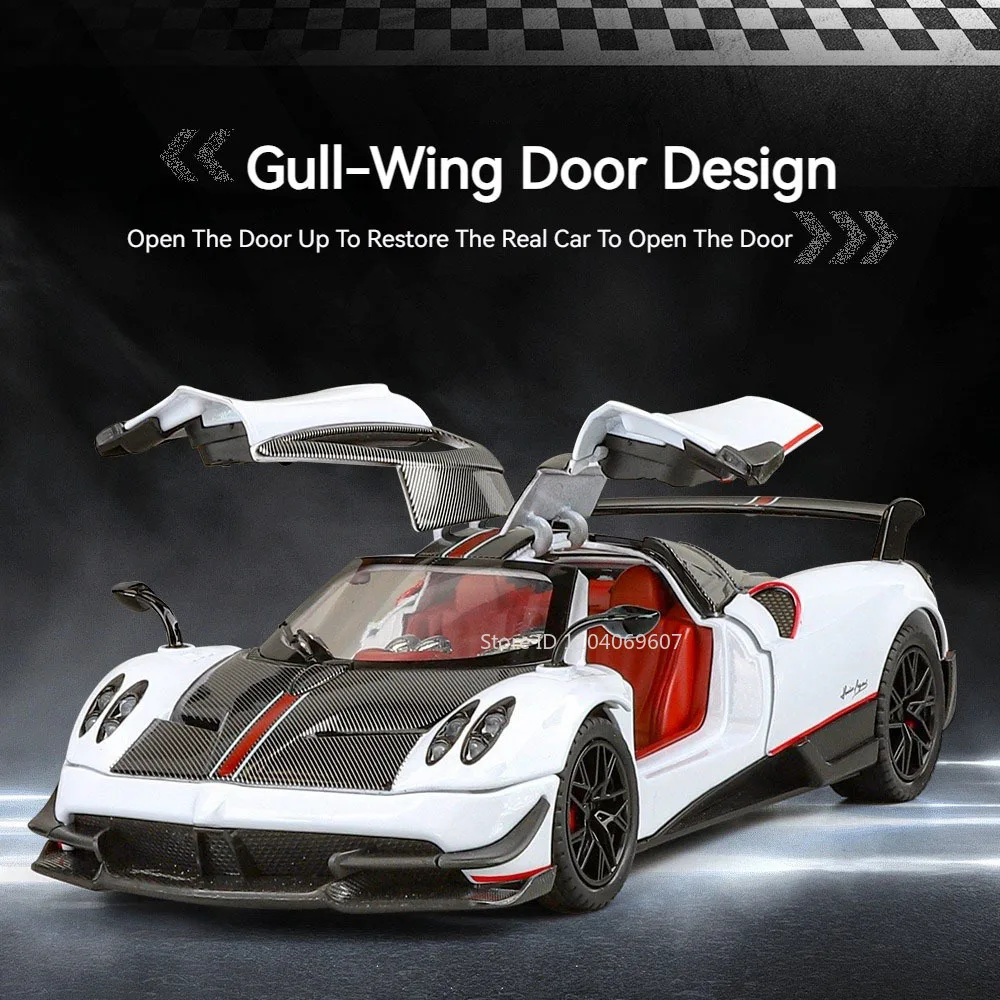 1:24 Schaal Auto Speelgoed Pagani Huayra Spray Versie Modellen Legering Diecast Sportwagens Geluid Licht Deuren Geopend Trek voor Jongen Geschenken