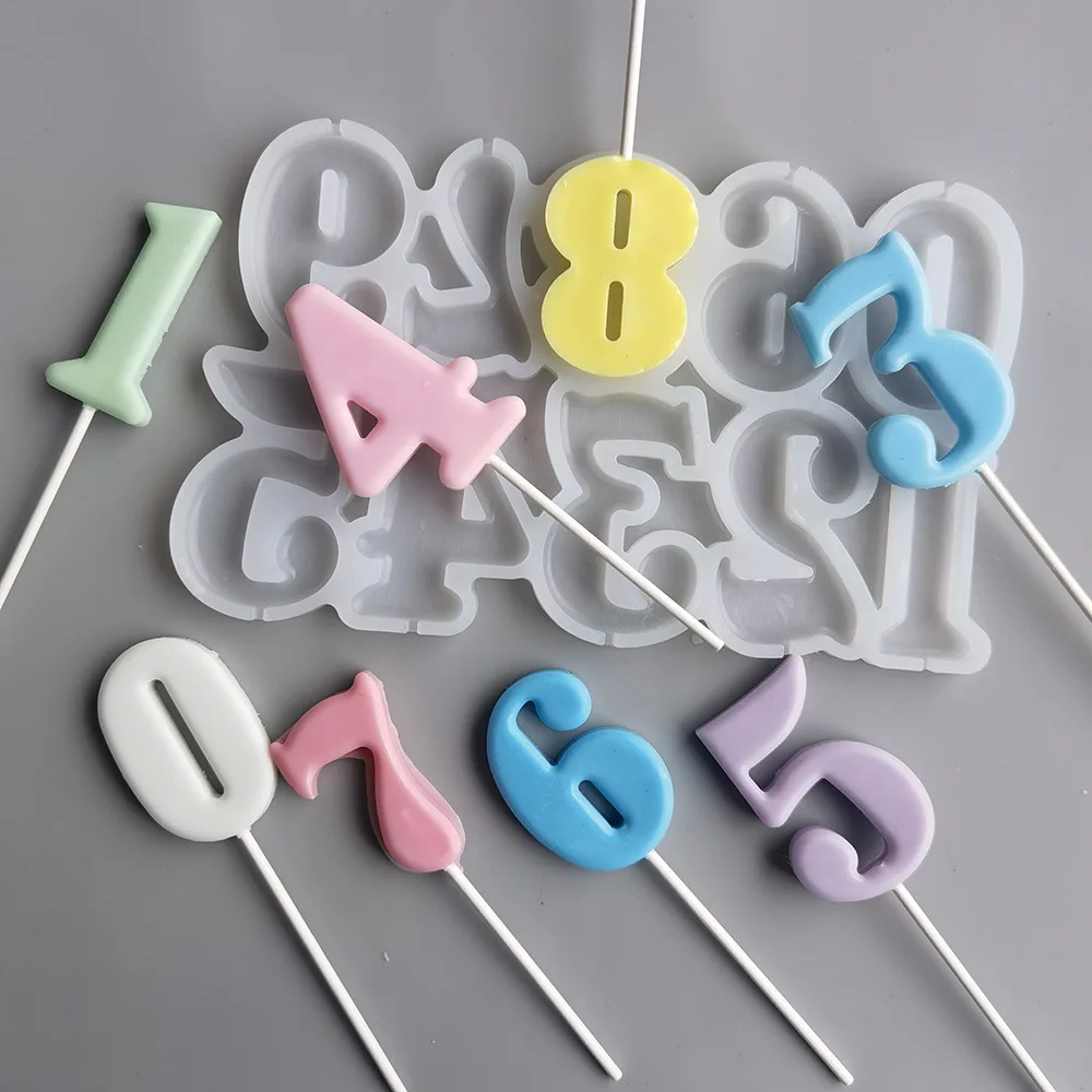 Number Shaped Baking Mold DIY Lollipop Numeric Modeling Silicone Chocolate Candy Mould Birthday Cake Decoration Kitchen Tools