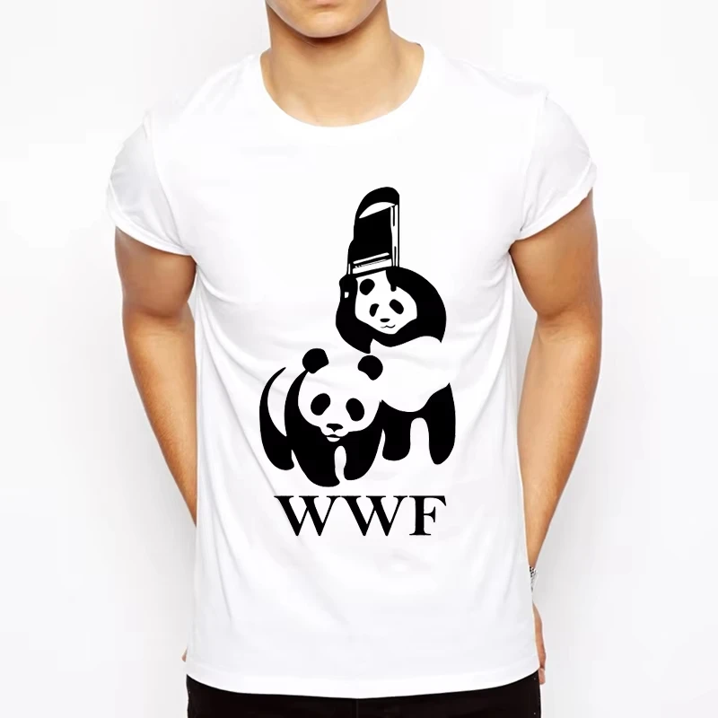 كول Camiseta تي شيرت الرجال تي شيرت الصيف موضة تي شيرتات عجيبة WWF المصارعة الباندا كوميديا قصيرة الأكمام شارع العليا موضة الاتجاه #1