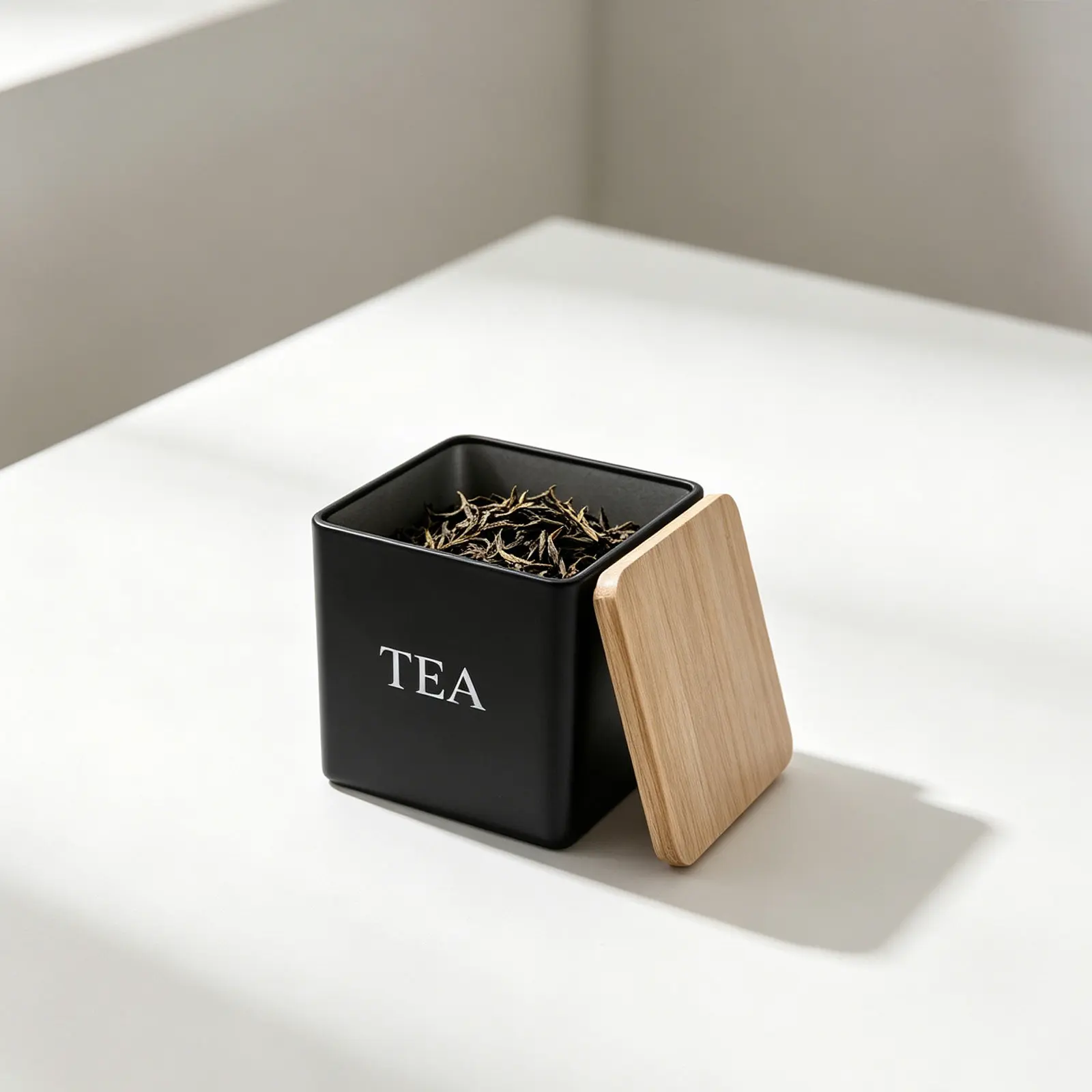 3Pcs Metal Tea Coffee Sugar Canister Set Bamboo Lids Square Kitchen Storage Containers Countertop Labeled Food Jars Airtight