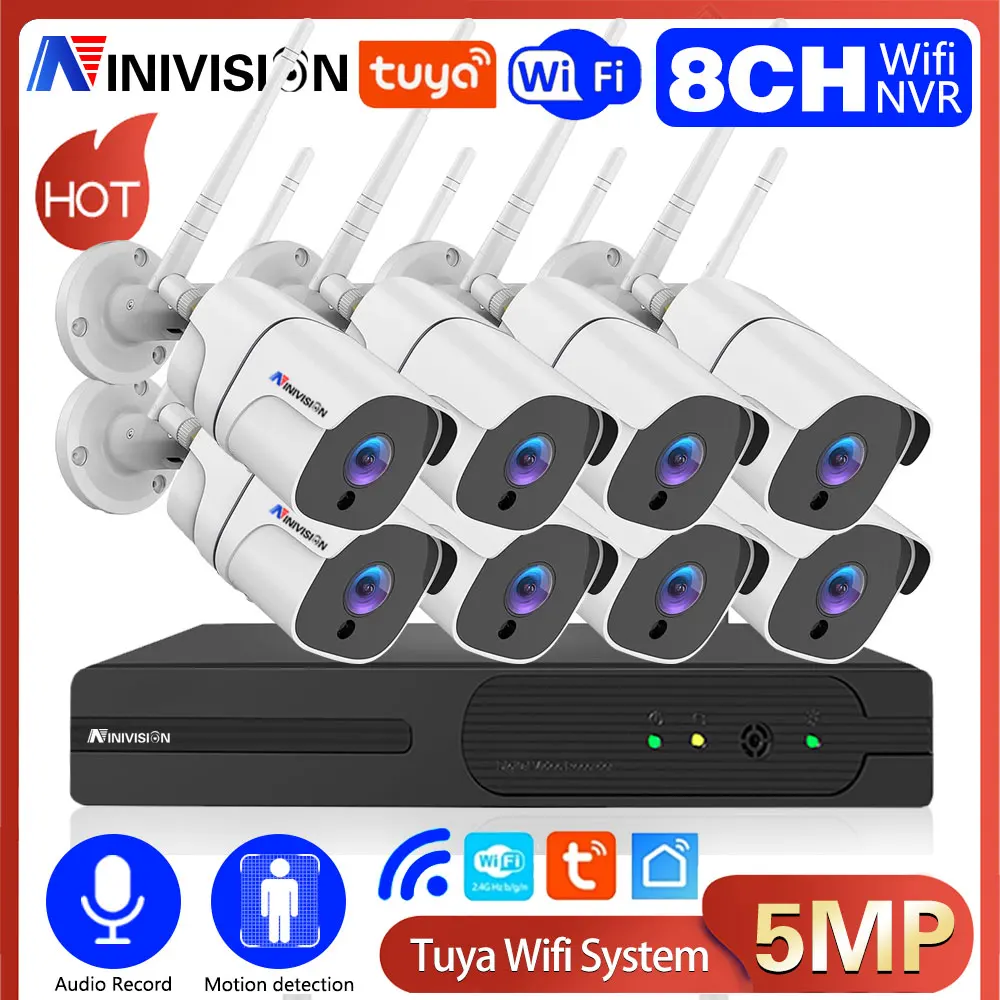 

8 Channel WIfi CCTV System Outdoor Waterproof Security Tuya Camera Wifi Wireless Set 5MP IP Surveillance Camera System Kit 8CH