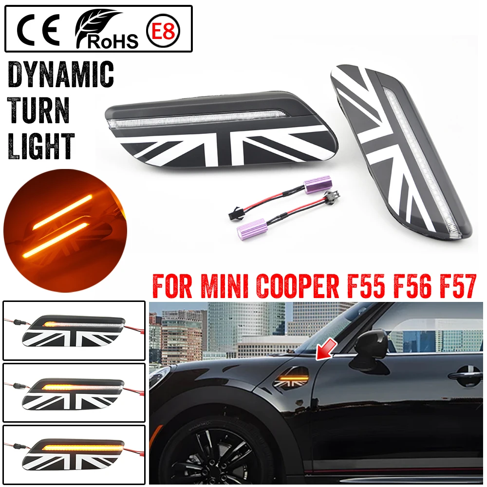 

2 шт. боковой габаритный фонарь Scuttle Union Jack стиль для MINI Cooper F56 F55 F57 2022 + светодиодный динамический указатель поворота, мигалка