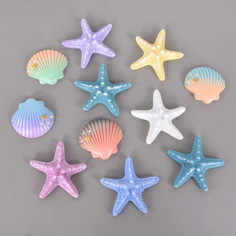 Resin Starfish Shell DIY Phone Case Decoration Craft Jewelry Making Hairwear Accessories Fish Tank Ornament Mermaid Party Supply