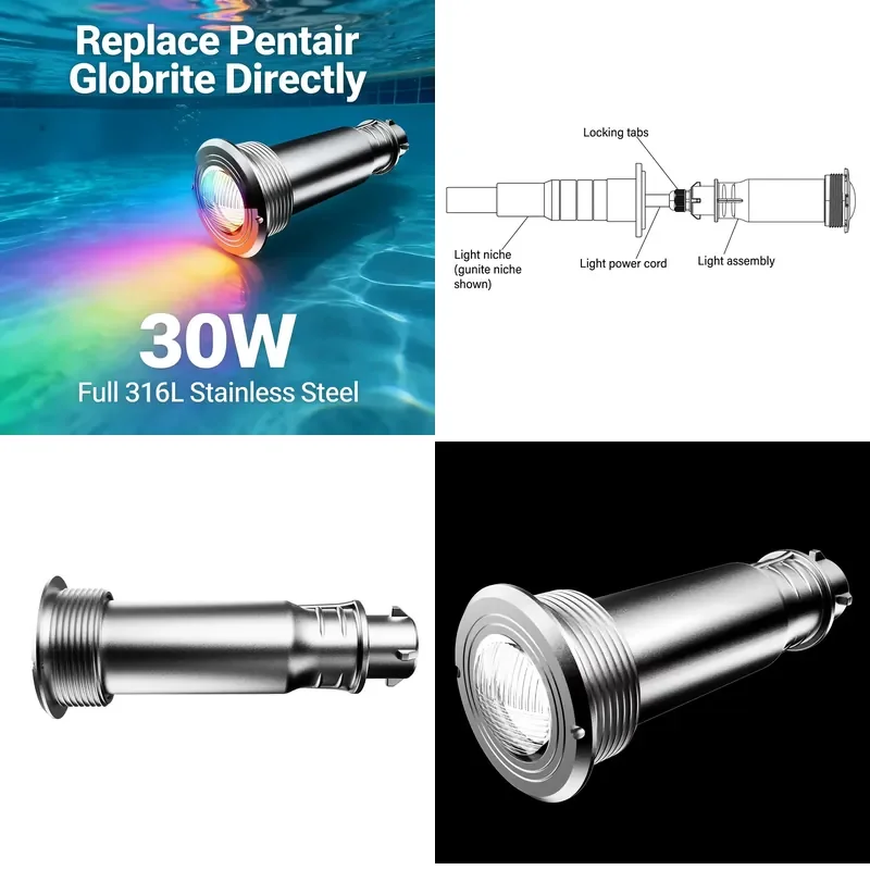 Refined Pool Light Nicheless 1.5 Inch Replace Pentair Globrite Directly Multi Color Changing 30W 150FT 100FT Swimming Pool