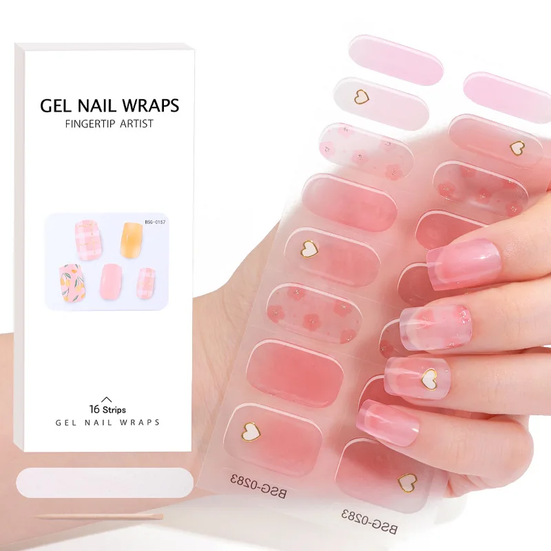 16 Tipps halb gehärtete Gel Nagel Patch Kleber Schieber langlebige Voll abdeckung Nagel Stcikers UV-Lampe brauchen Nail Art Dekorationen