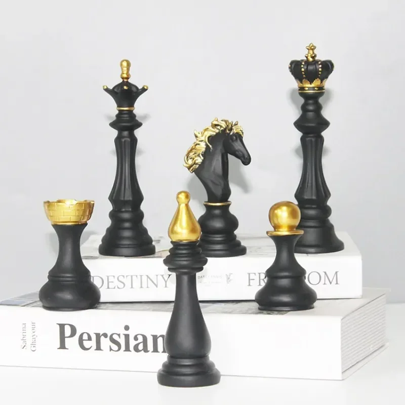 Resin Retro International Chess Figurine for Interior King Knight Sculpture Home Desktop Decor Living Room Decoration