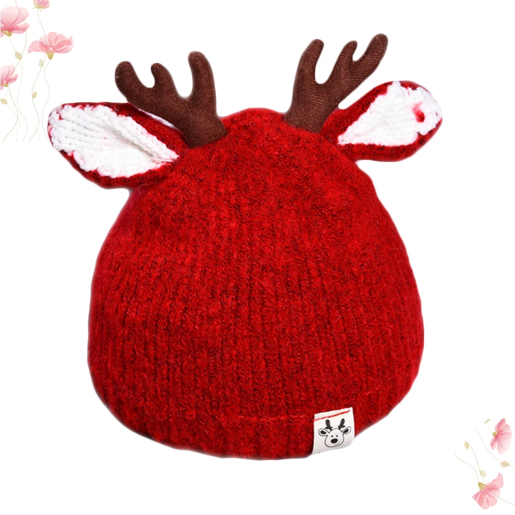 Bonnet en laine pour bébé, chapeau épais avec bois, accessoires d'hiver pour enfants, rouge Adorable pour enfant
