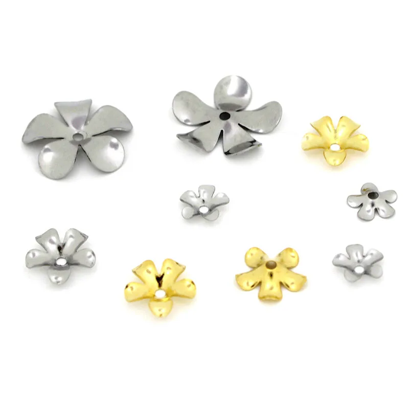 50pcs Stainless Steel Flower Beads End Caps 6 9 14 mm Metal Gold Color Spacer Beads for Earring Necklace Jewelry Making Findings