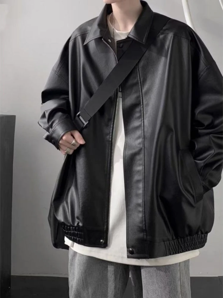 

Premium Men's Women's Retro PU Leather Jacket with Lapel Collar American Badass Style Streetwear Coat for Spring Autumn​