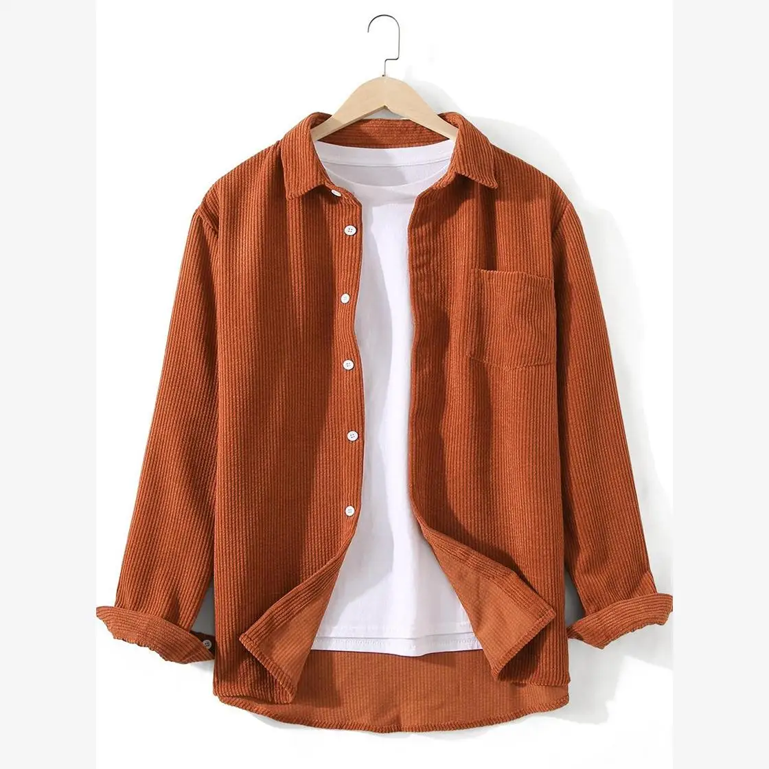 

Autumn 2024 Men's Casual Long Sve Pure Color Corduroy Jaet Versatile Loose Fit Korean Sle Busin Gentleman irt