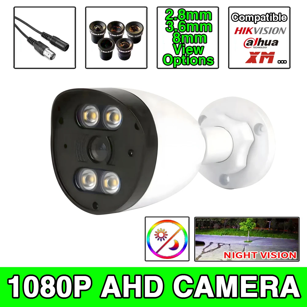 Auto Luminous Led Full Color AHD CAMERA 1080P HD Security CCTV Outdoor Waterproof Design with High Power LED Mounted Stand