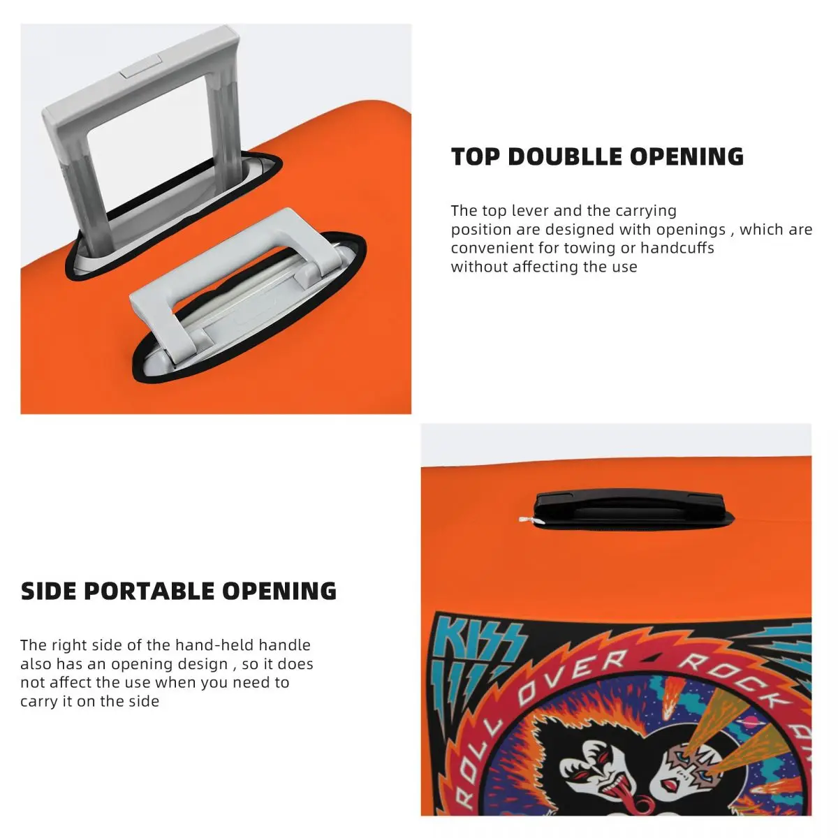 غطاء حقيبة Rock Roll Band Kiss Cat غطاء حماية مرن لرحلة الأمتعة مقاس 18-32 بوصة