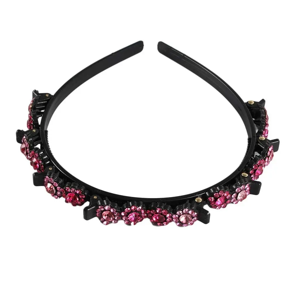 Multi-storey Broken hair artifact Flower Rhinestone Weave Head Hoop Black Braided Hair Clip Styling Tool Toothed Clip