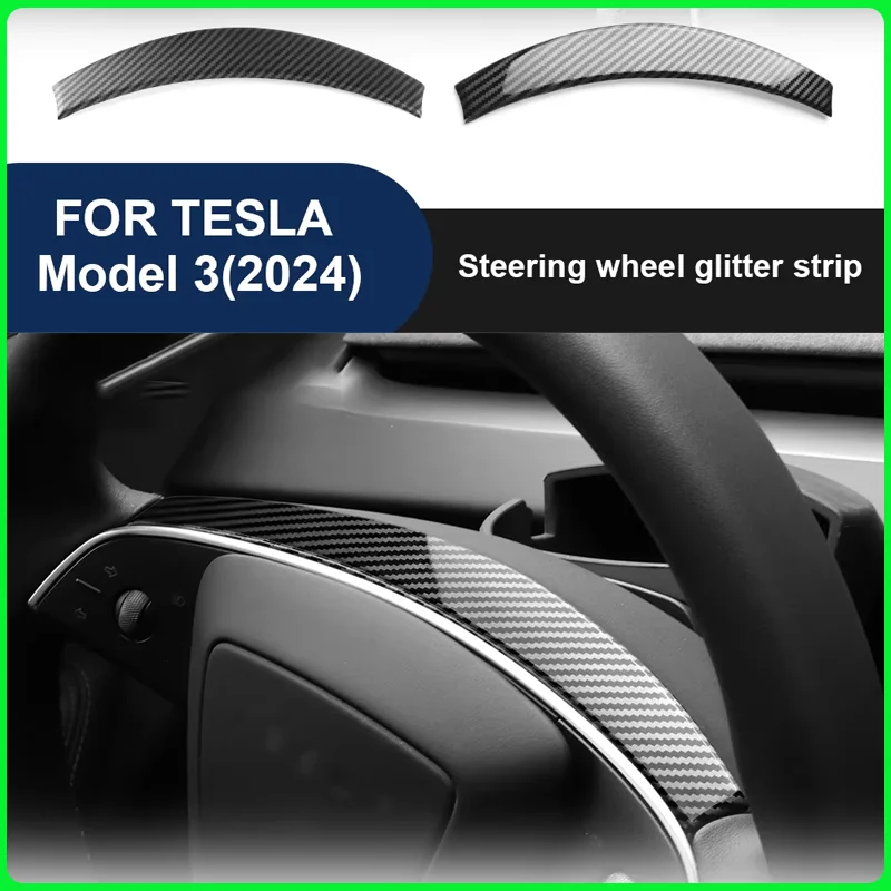 For Tesla Model 3 Highland Model Y Juniper (2024-2026) Car Steering Wheel Trim Strip Cover Panel Carbon Fiber ABS Stickers view 3