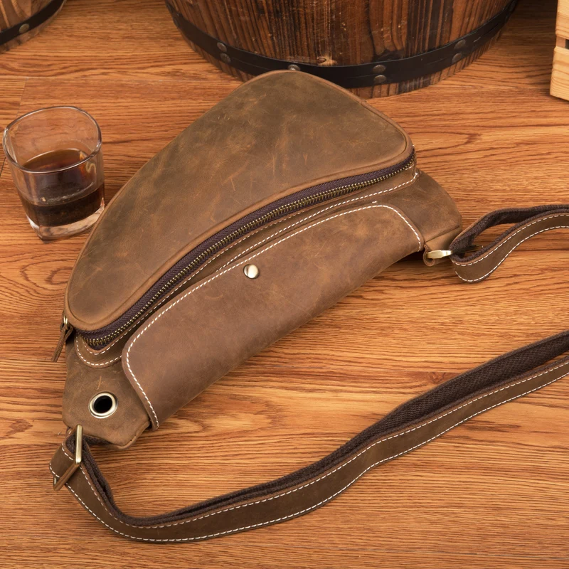 Imagem -05 - Retro Crazy Horse Leather Chest Bolsa Handmade Baotou Layer Cowhide Messenger Bolsa Personalizado Horn Tide Bolsa para Homens