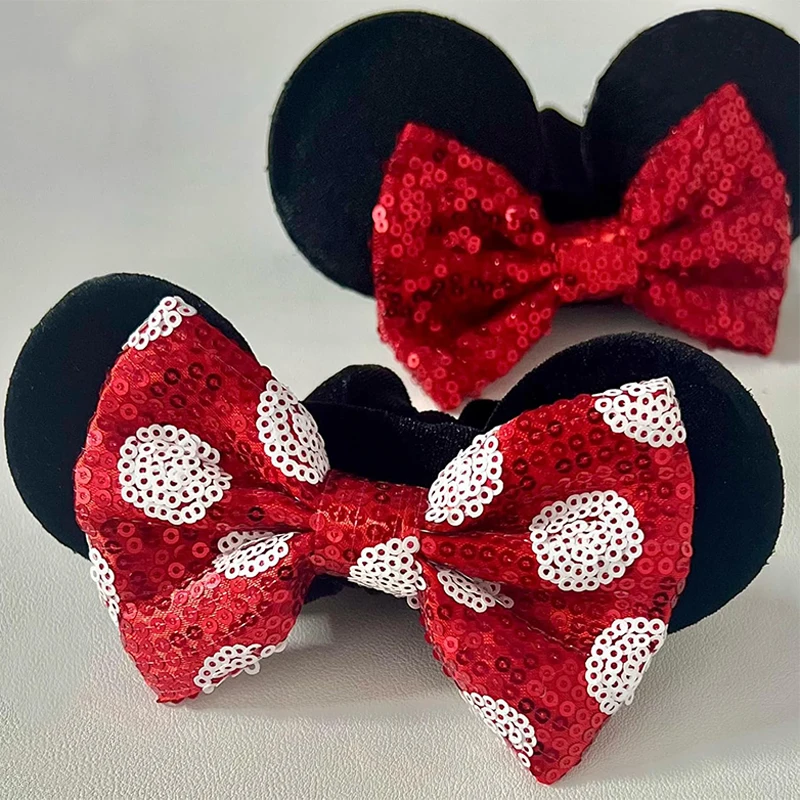 أنيمي ميكي ميني ماوس آذان العلاقات الشعر لطيف الترتر القوس رباط شعر أغطية الرأس للنساء أصحاب ذيل حصان هدايا الحفلات