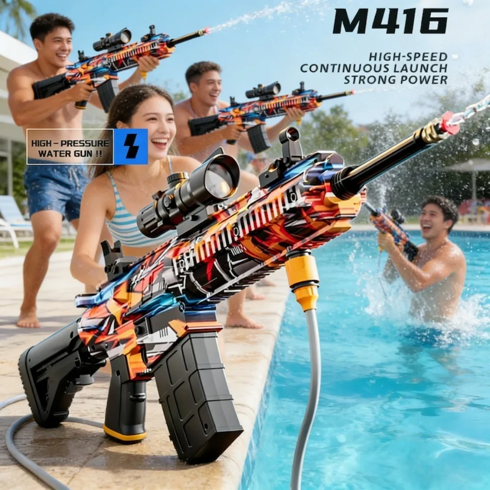 M416 High-Pressure Electric Water Gun Rechargeable Modular Battery, Summer Outdoor Water Toy for Water Fight and Car Washing