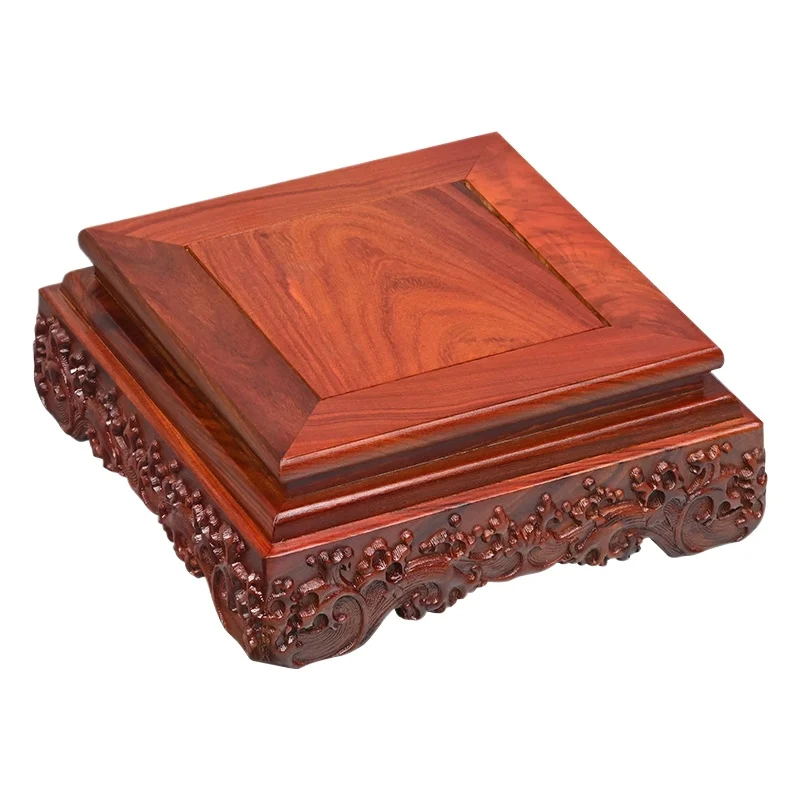 

Ebony rectangular square water wave base vase bonsai ornament rare stone jade solid wood bracket