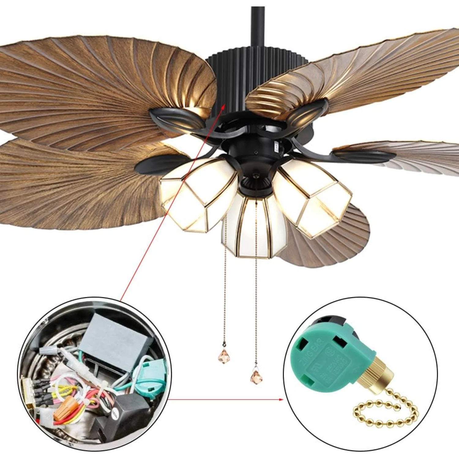 Pack Ceiling Fan Switch  Speed 4 Wire Zing Ear ZE-268S6 Fan Pull Chain Switch Replacement Speed Control Switch for Ceiling Fan L