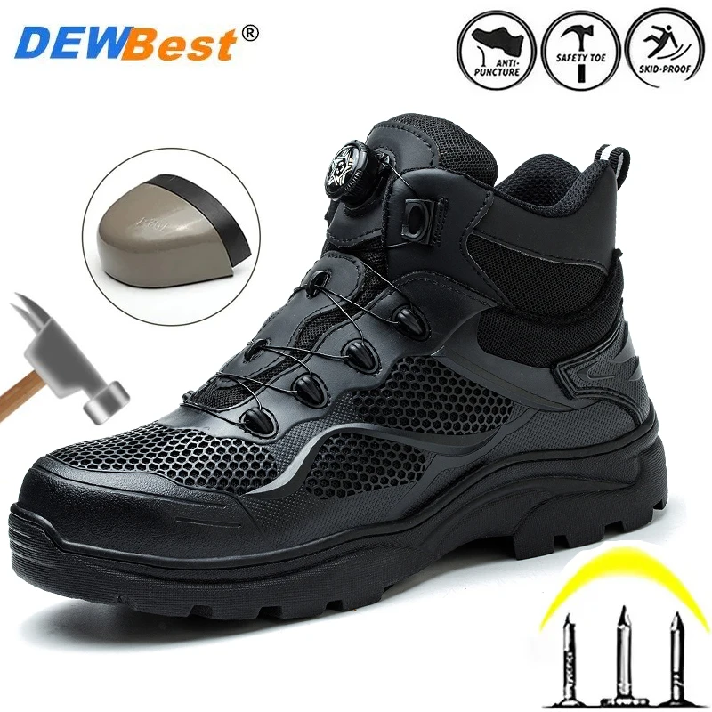 Rotating buttons Anti-smash and anti-puncture Kevlar soles Steel toe protective safety shoes Anti-slip work boots